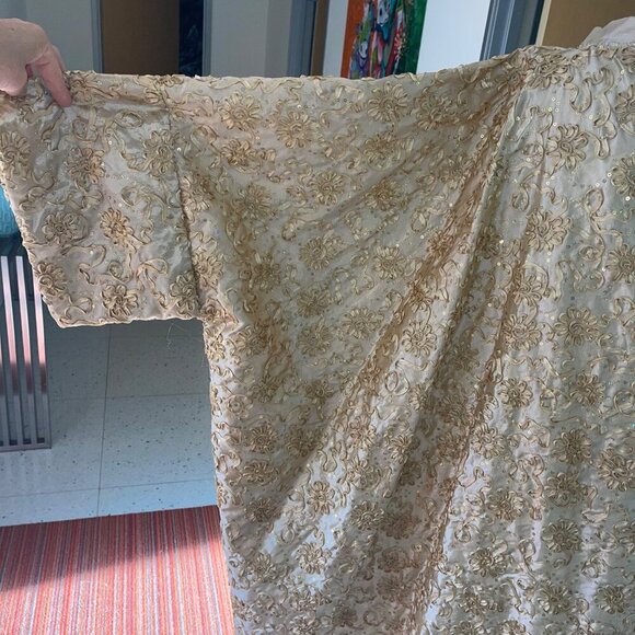 Vintage Womens Coat One Size Gold Custom Embroidered Sequin Caftan Evening - Picture 6 of 7